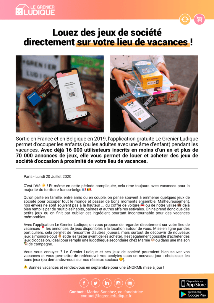 vacances jeux de société application louer